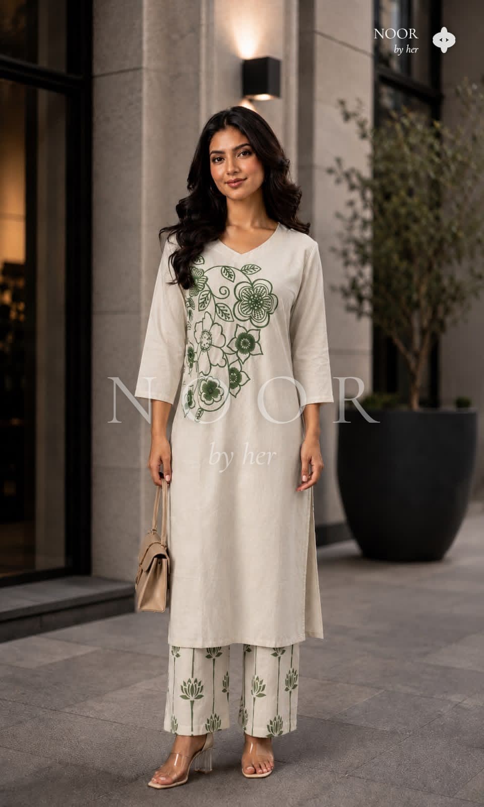 Ivory Meadow Floral Kurta Palazzo Set