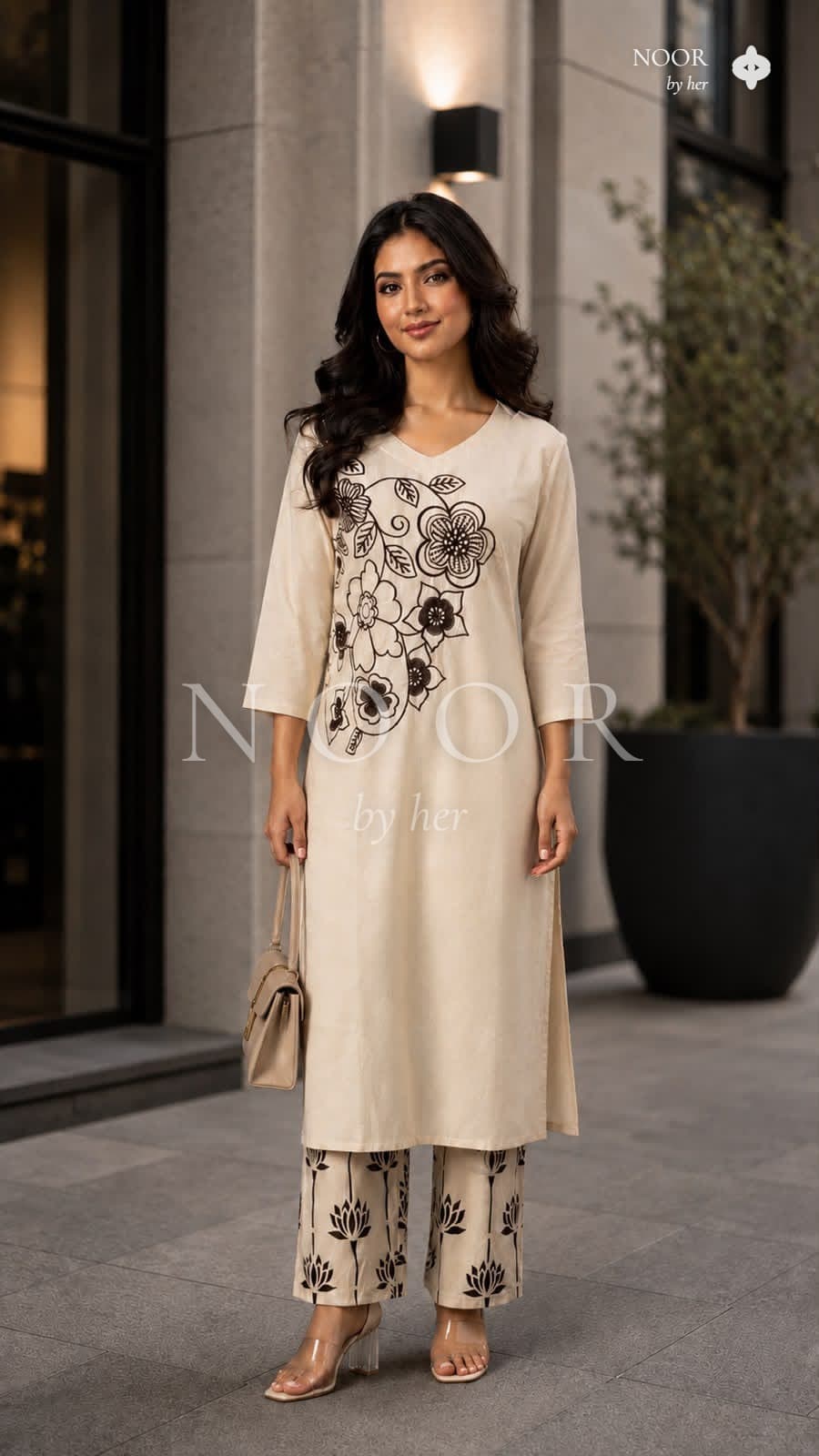 Ivory Lotus Bloom Kurta Palazzo Set