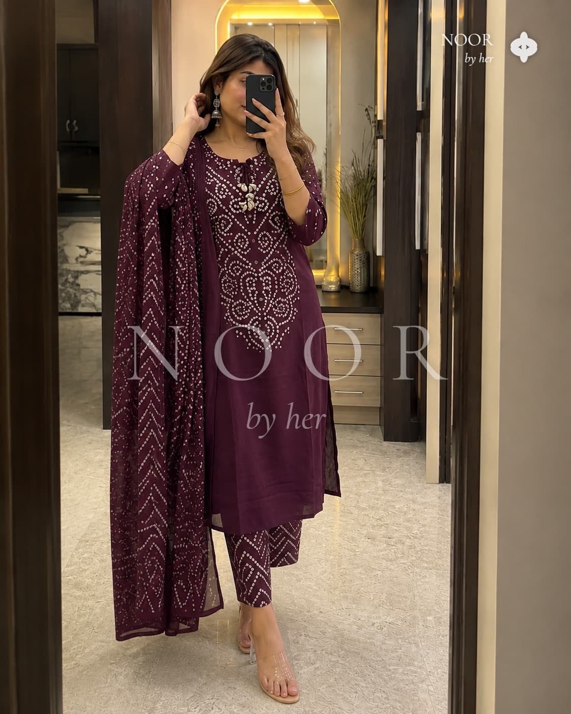 Plum Bandhani Bloom Embroidered Suit Set