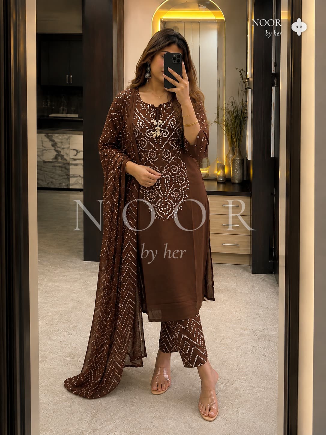 Chocolate Bandhani Bloom Suit Set