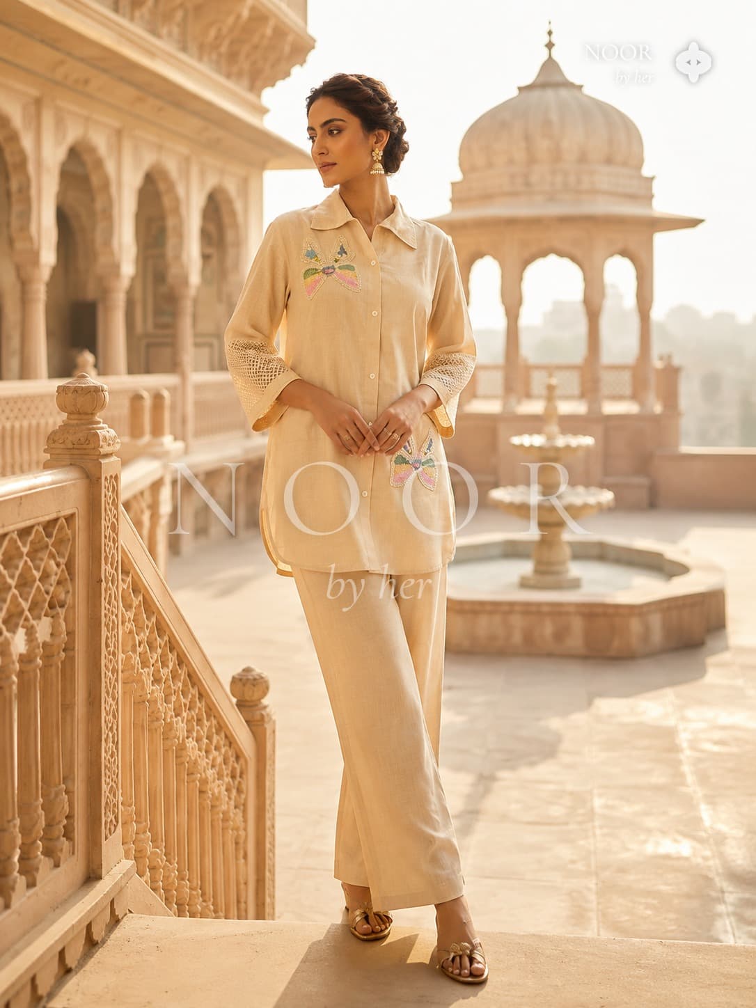 Butterfly Bloom Beige Co-ord Set